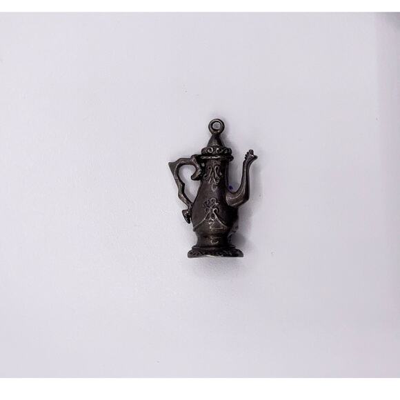 Vintage Sterling Silver Ornate Aladdin's Lamp Coffee Pot Charm - Picture 1 of 7